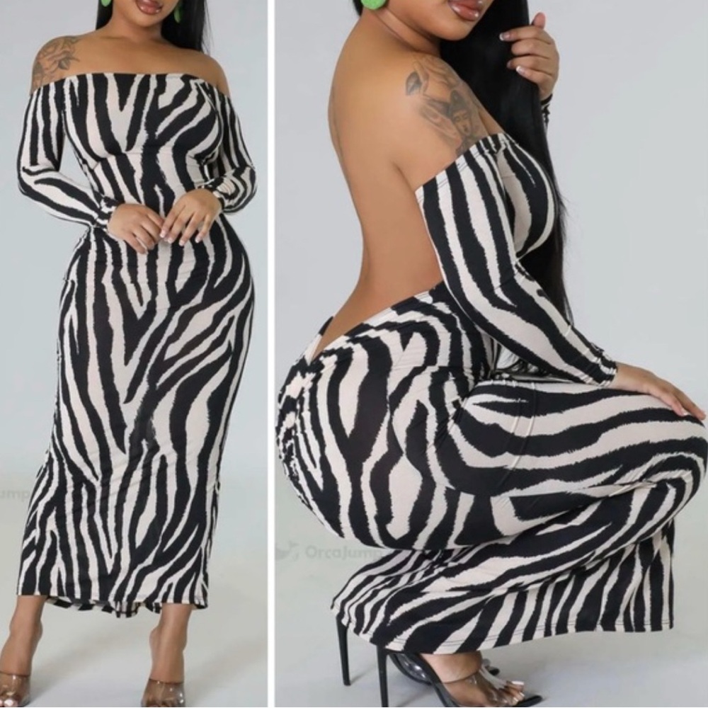 Zebra Print Off-Shoulder Dress